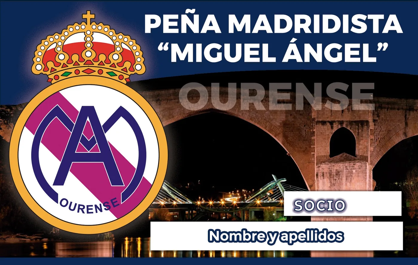 Carnet de socio de la Peña Madridista Miguel Ángel de Ourense